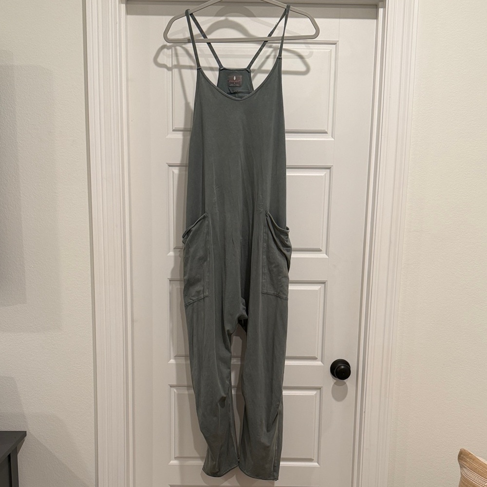 Hot Shot Onesie - Soft, Grayish Olive Green Women's Jumpsuit with Pockets